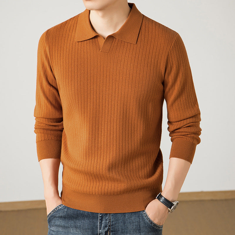 Herren Polokragen-Feinstrickpullover mit Rippstruktur und schmaler Silhouette Shop Nory