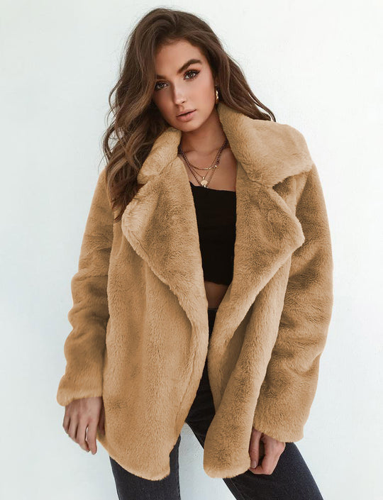 Damen Kuscheliger Oversized Kunstpelz-Mantel mit großem Reverskragen Shop Nory