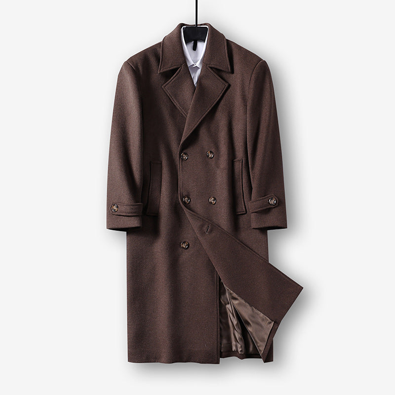 Herren Langer Doppelreihiger Wollmantel mit minimalistischer Silhouette und Schalkragen Shop Nory