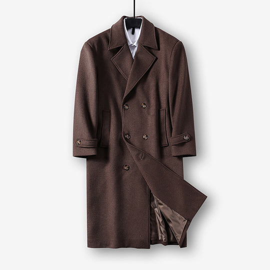 Herren Langer Doppelreihiger Wollmantel mit minimalistischer Silhouette und Schalkragen Shop Nory
