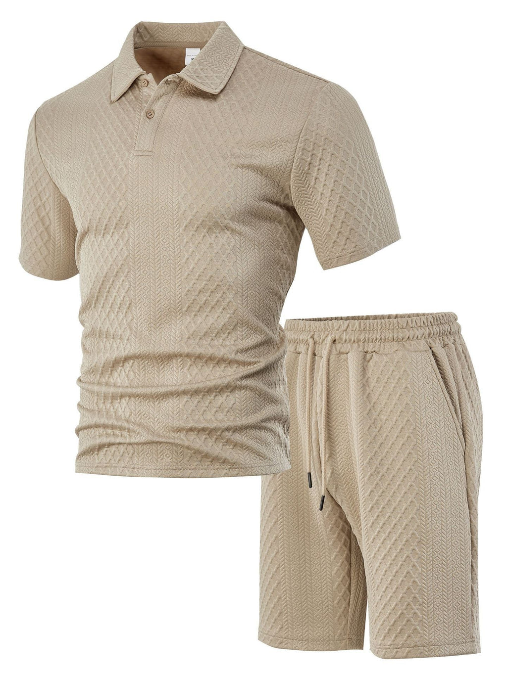 Herren nan geprägtes Waffel-Polo mit Kentkragen und elastischer Tunnelzugshorts im Set