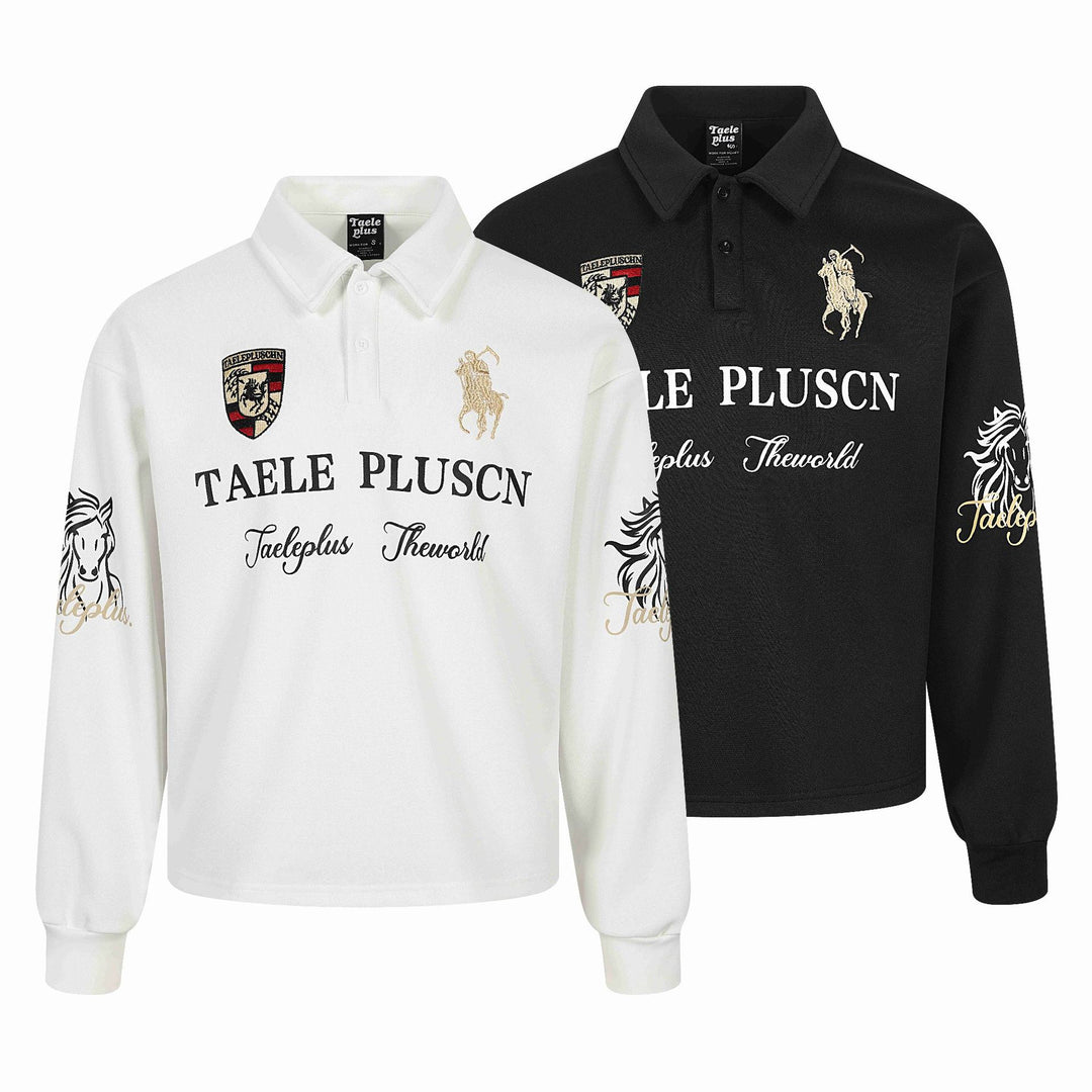 Unisex Langärmeliges Rugby-Poloshirt mit Stickereien und Kentkragen Shop Nory