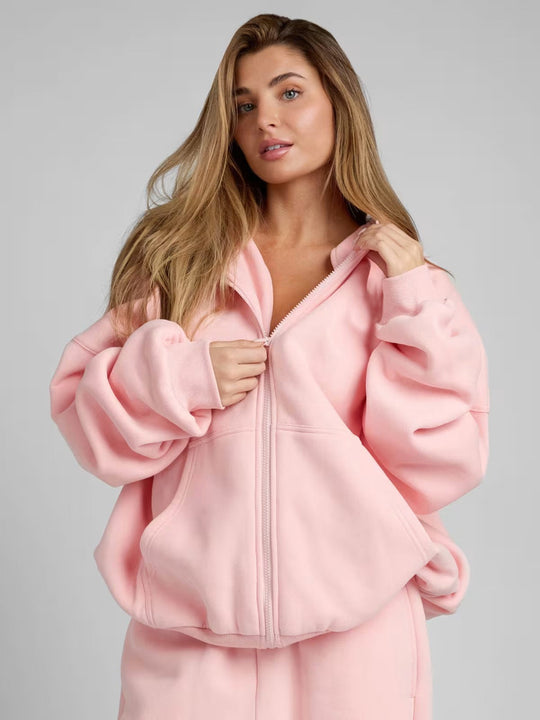 Damen Oversized Kapuzenjacke mit gemütlicher Passform und tiefen Taschen Shopnory