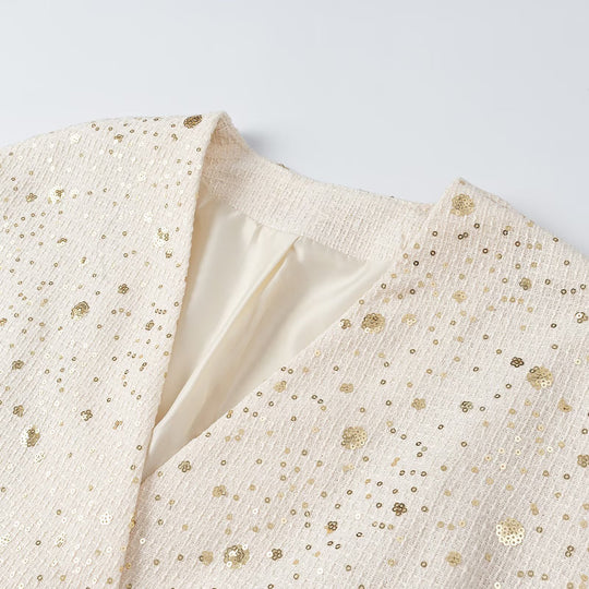 Damen Ärmellose Bouclé-Weste mit Paillettenbesatz und V-Ausschnitt Shop Nory