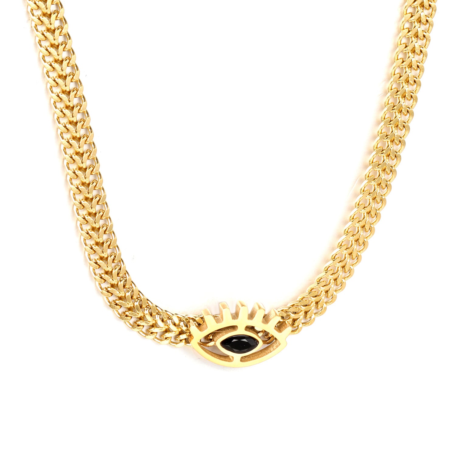Damen Halsschmuck mit auffälligem Auge-Anhänger und Kettenstruktur Shop Nory