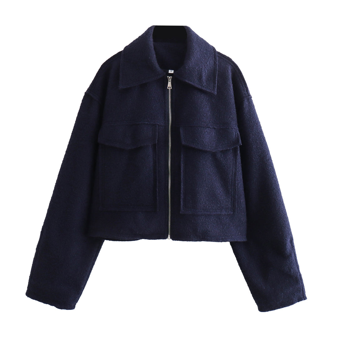 Damen Kurze Bouclé‑Jacke im Boxy‑Cut mit Reißverschluss und Pattentaschen Shop Nory