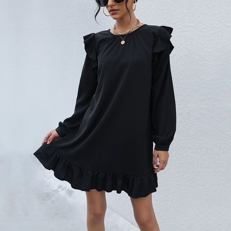 Damen A‑Linien Minikleid mit Volant‑Schultern und Rüschen-Saum Shop Nory