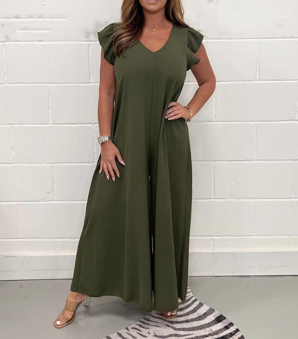 Damen Weit geschnittenes Jumpsuit mit V-Ausschnitt