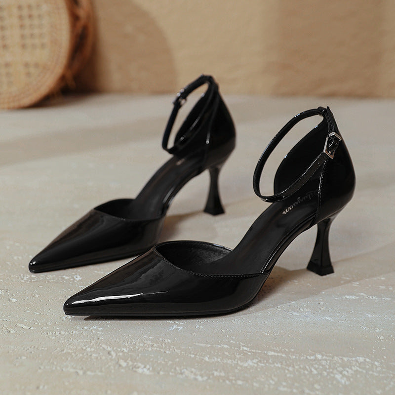 Damen elegante Stiletto-Pumps mit verstellbarem Riemen und glänzender Oberfläche
