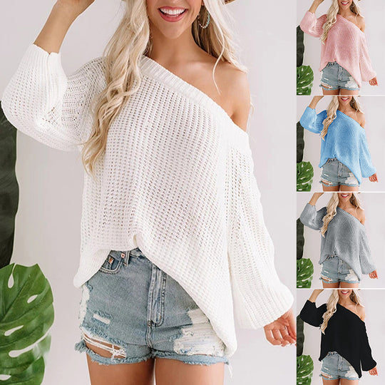 Damen Oversize Strickpullover mit Off-Shoulder Ajourmuster und weitem Saum Shop Nory