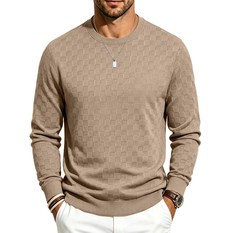 Herren Feiner Rundhals-Strickpullover mit dezentem Schachbrettmuster Shop Nory