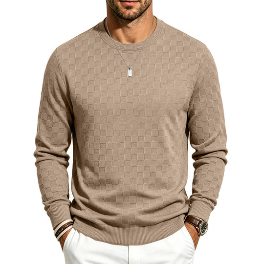Herren Feiner Rundhals-Strickpullover mit dezentem Schachbrettmuster Shop Nory