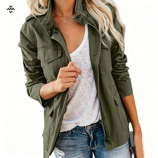 Damen leichte Feldjacke im Utility-Stil mit Stehkragen und Mehrfachtaschen Shop Nory