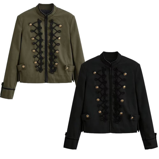Damen Kurzjacke im Militärstil mit Zierkordeln und Stehkragen Shop Nory