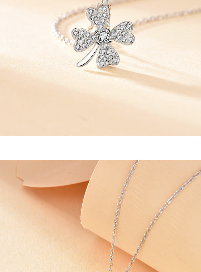 925 Sterling Silber Zirkon Kabelkette Einlage Glücksklee Anhänger Halskette | Shop Nory