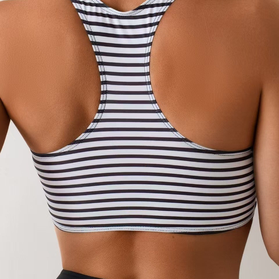Damen Hochtailliertes Bikini-Set mit gestreiftem Oberteil