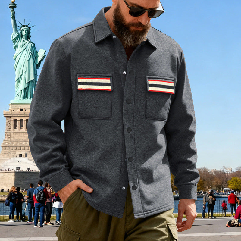 Herren nan Overshirt aus gewalktem Sweat mit aufgesetzten Brusttaschen und Retro-Streifen Shop Nory