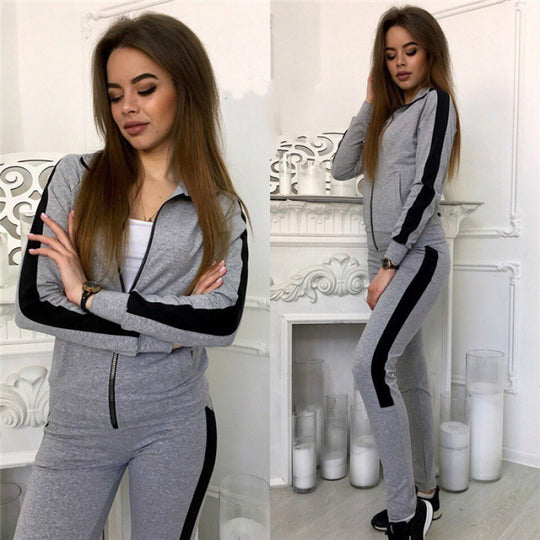 Damen Jogginganzug aus Stretchmaterial mit seitlichem Kontraststreifen und Reißverschluss Shop Nory