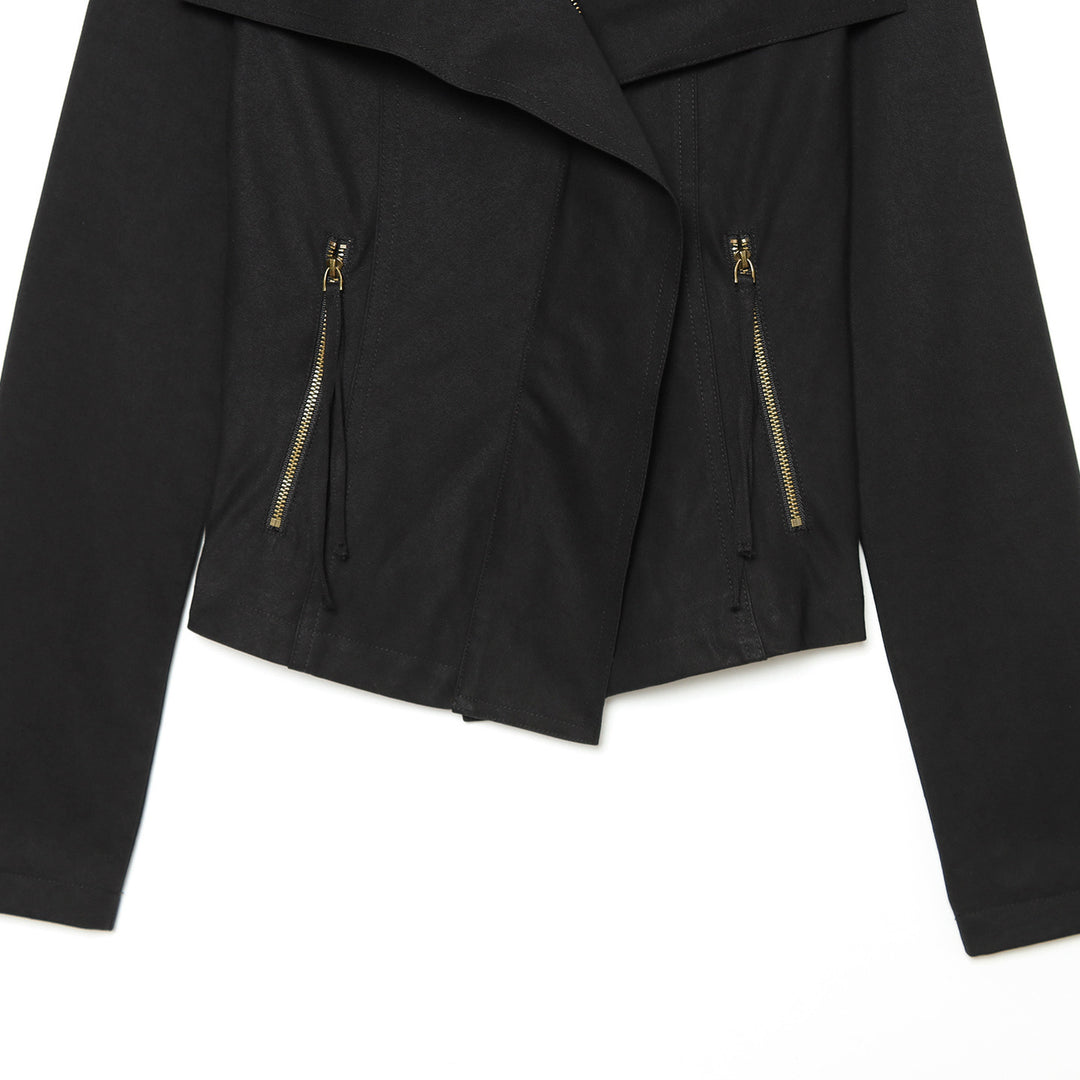 Damen Asymmetrische Übergangsjacke mit weitem Revers und Kordelzug Shop Nory