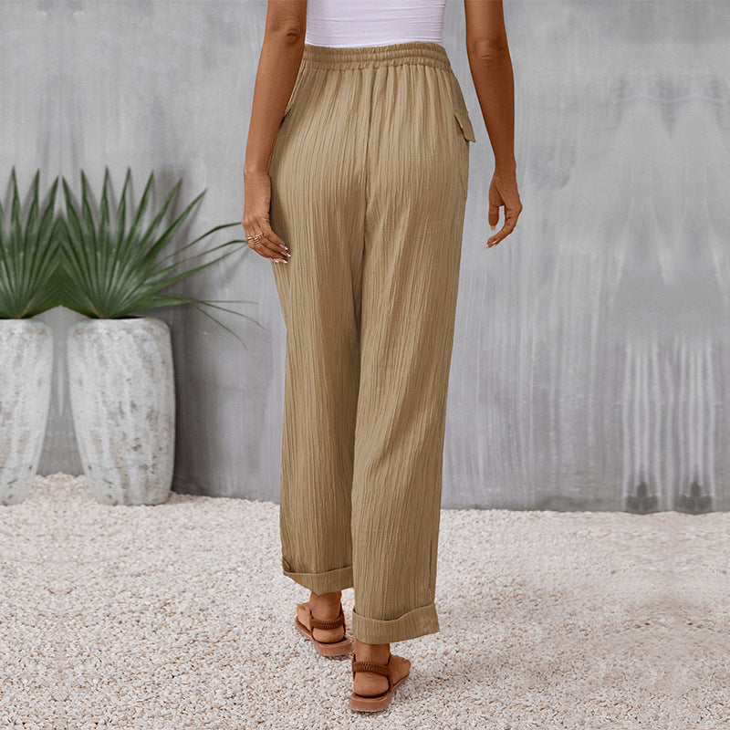 Damen Leichte Leinenoptik-Hose mit Gummibund, Tunnelzug und geradem Bein Shop Nory