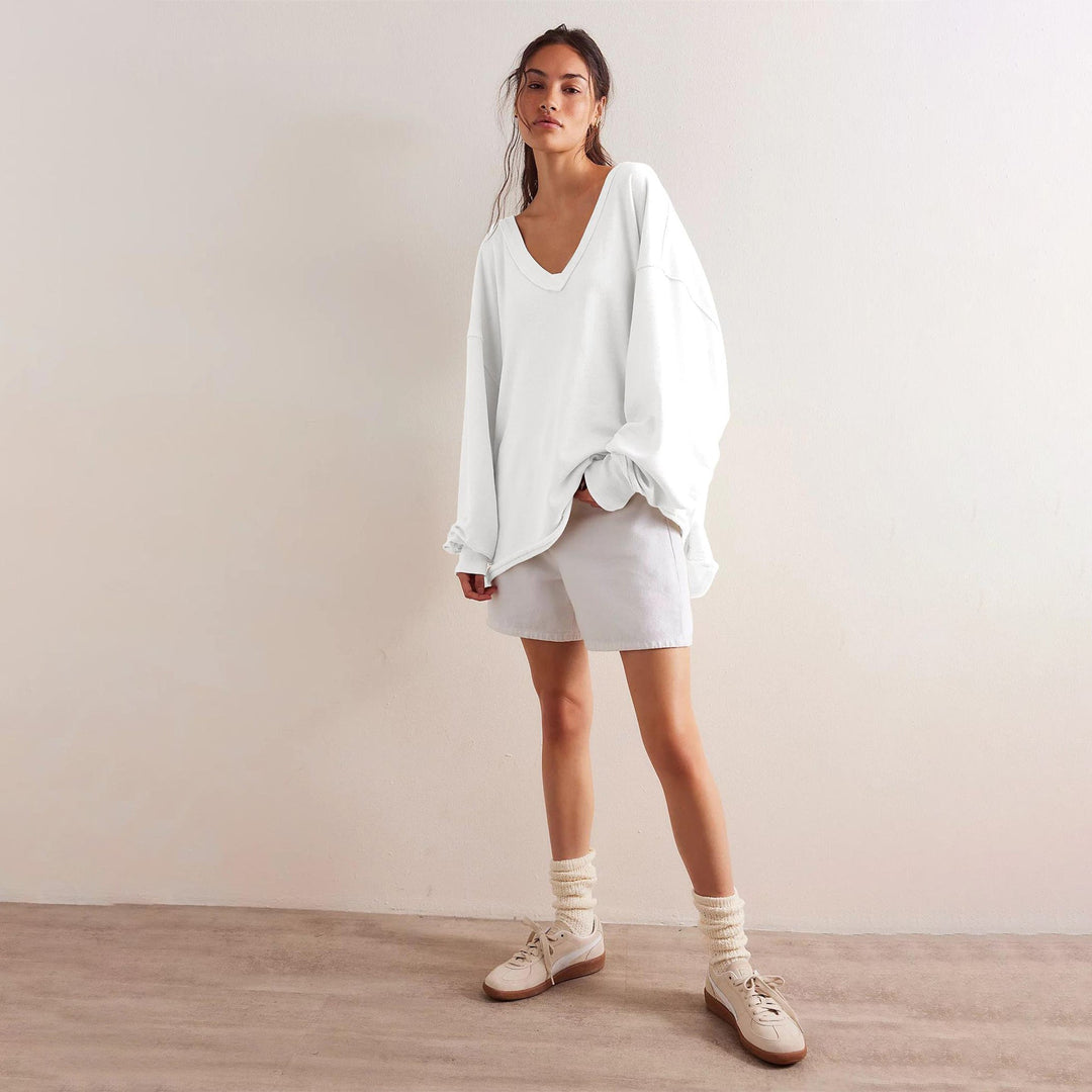 Oversized Sweatshirt Damen mit V-Ausschnitt