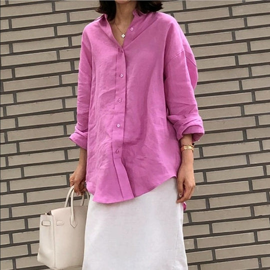 Damen Urbanes Oversize-Leinenhemd mit offenem Kragen und kastiger Silhouette Shop Nory