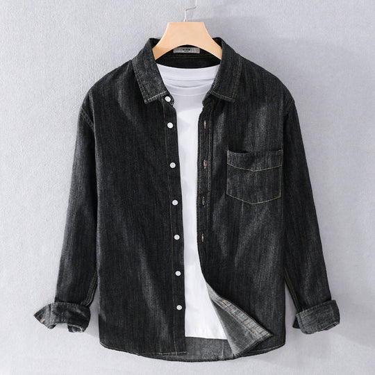 Herren Washed-Denim-Überhemd im Relaxed-Fit mit Brusttasche und kontrastreicher Naht Shop Nory