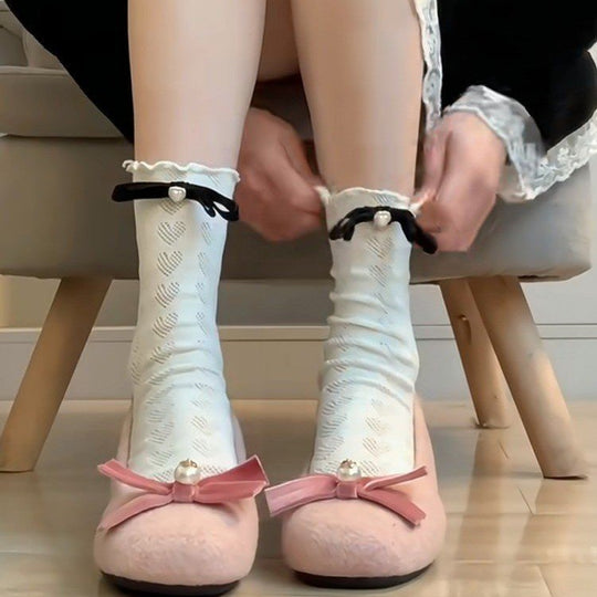 Damen Elegante und verspielte Socken mit Seidenbändern