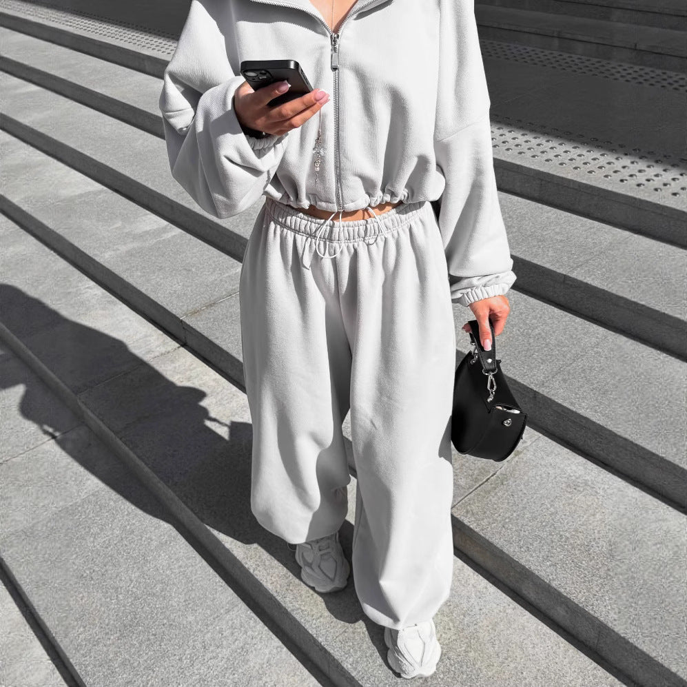 Damen oversized Kapuzenjacke mit Reißverschluss und weiten Jogginghose Lounge-Set Shop Nory