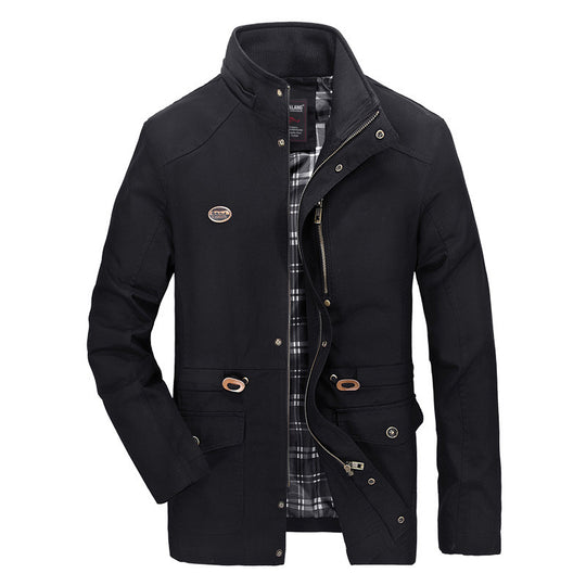 Herren mittellanger Parka mit Kapuze, kariertem Innenfutter und Taillenkordel Shop Nory