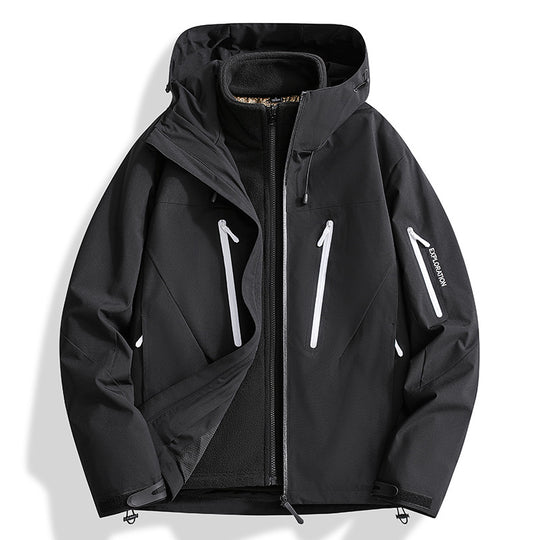 Herren Zwei-in-Eins Softshell-Outdoorjacke mit abnehmbarer Fleece-Innenjacke und wasserdichten Reißverschlüssen Shop Nory