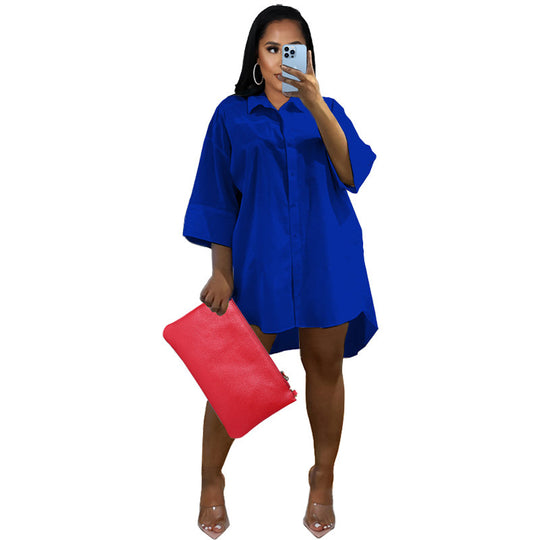 Damen Oversize Hemdblusenkleid mit asymmetrischem Saum und 3/4‑Ärmeln Shop Nory