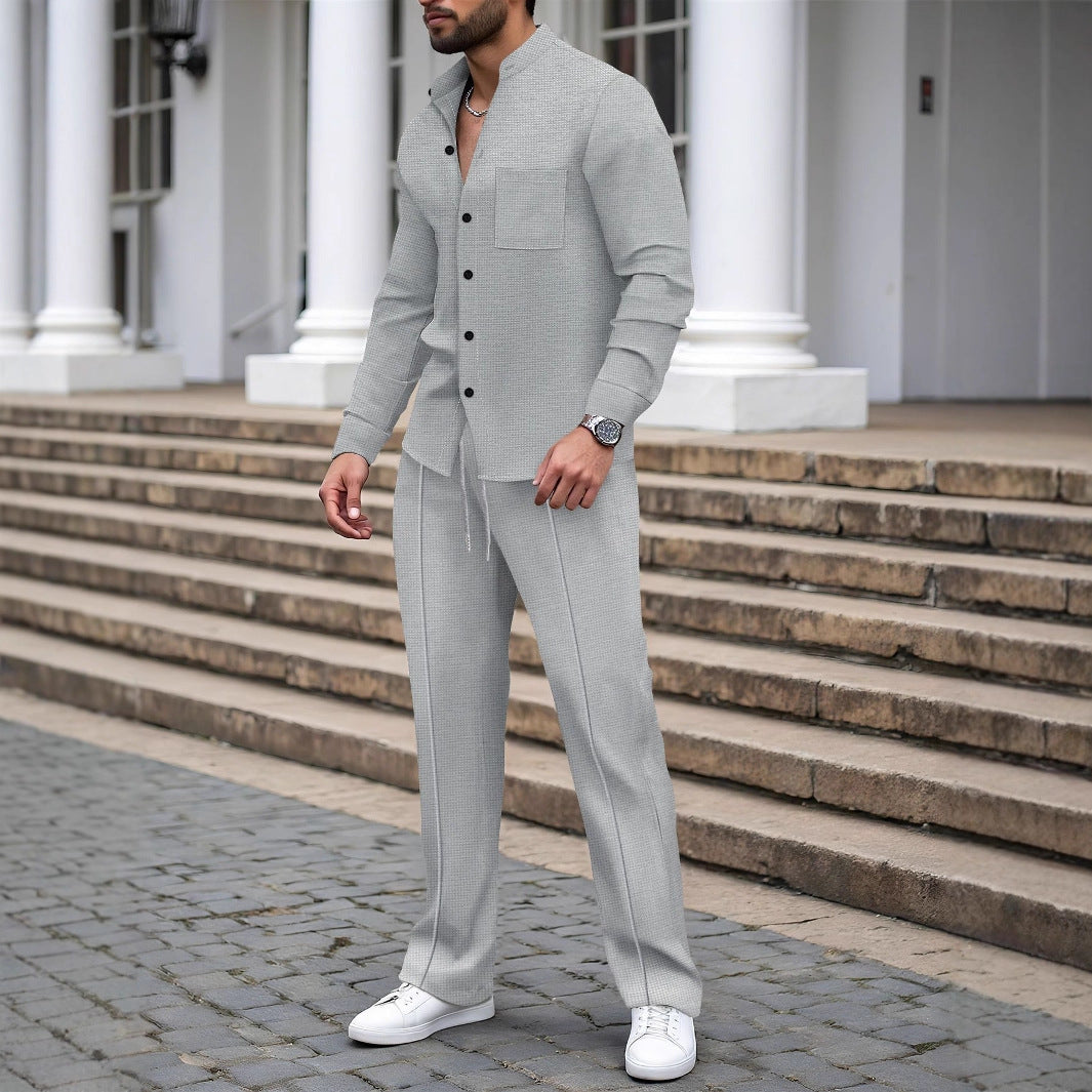 Herren nan lässiges Hemd-Hose Lounge-Set aus strukturiertem Baumwollmischgewebe Shop Nory