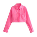 Damen cropped Bluse mit klassischem Kragen und praktischen Brusttaschen Shopnory