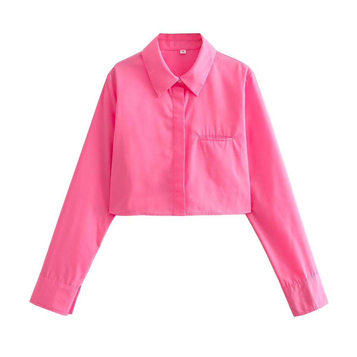 Damen cropped Bluse mit klassischem Kragen und praktischen Brusttaschen Shopnory