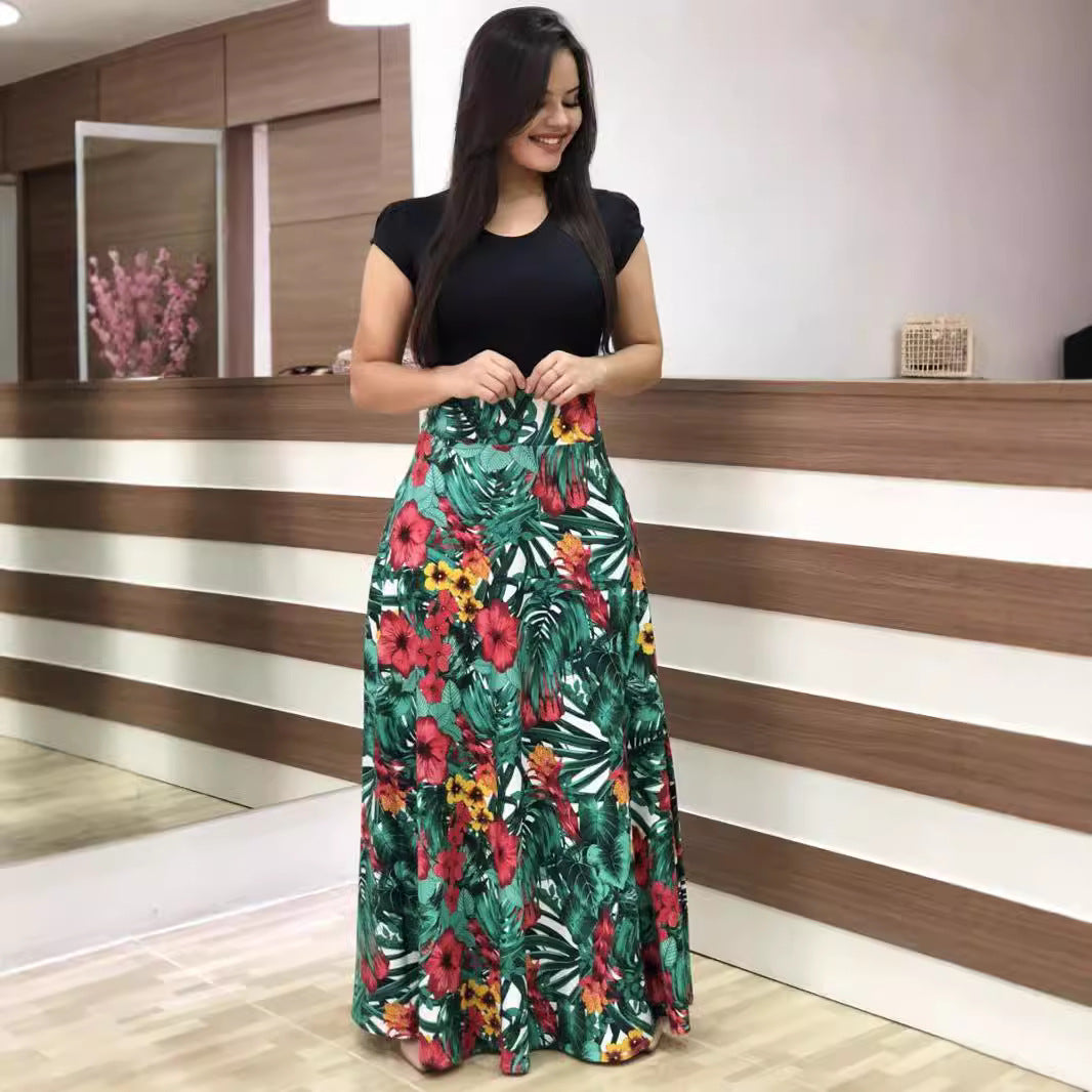 Damen Fließender Maxirock mit hoher Taille und großem Blumenprint Shop Nory
