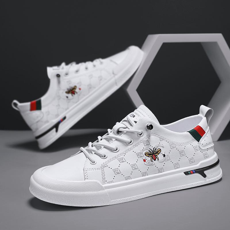Herren Eleganter Low-Top Sneaker aus Kunstleder mit gestickter Bienen-Applikation Shopy Nory