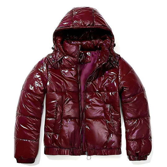 Damen glänzende Winterjacke mit Kapuze – Wasserabweisend & Wärmeisoliert – ShopNory