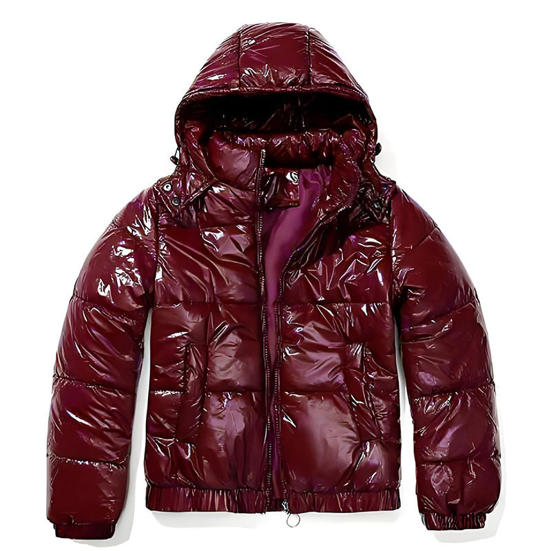 Damen Hochglänzende Steppjacke mit abnehmbarer Kapuze ShopNory