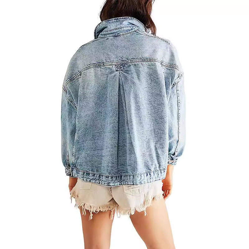 Damen lässige Jeansjacke im Oversized-Stil mit dekorativen Fransen