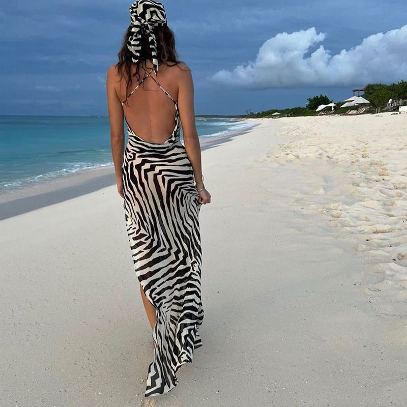 Damen Maxi-Strandkleid mit elegantem Wasserfall-Ausschnitt und hohem Schlitz