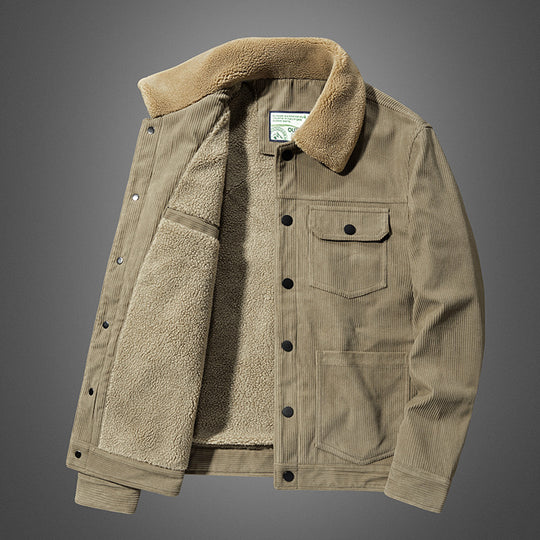 Herren Kordjacke mit Teddyfutter, thermisch gefütterte Worker-Jacke Shop Nory