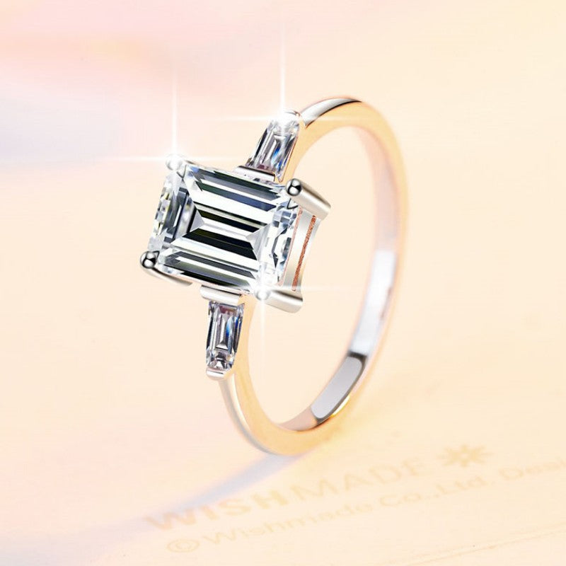 Damen Solitär-Verlobungsring mit elegantem rechteckigem Zirkonia Shop Nory