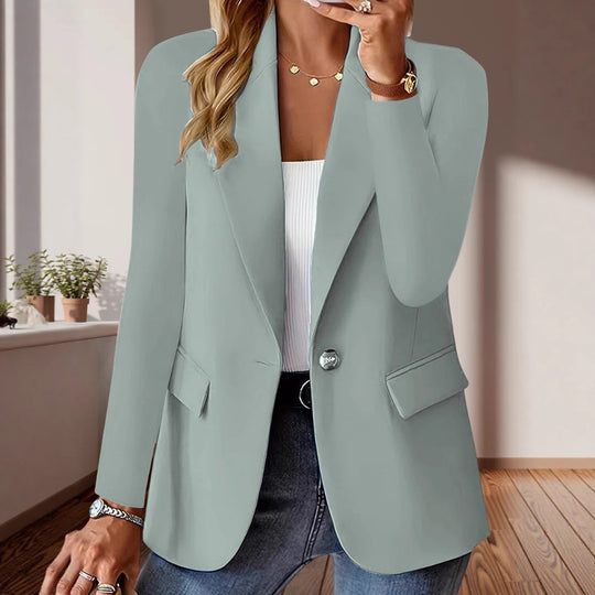 Damen Taillierter Single-Button-Blazer mit fallendem Revers und Pattentaschen Shop Nory