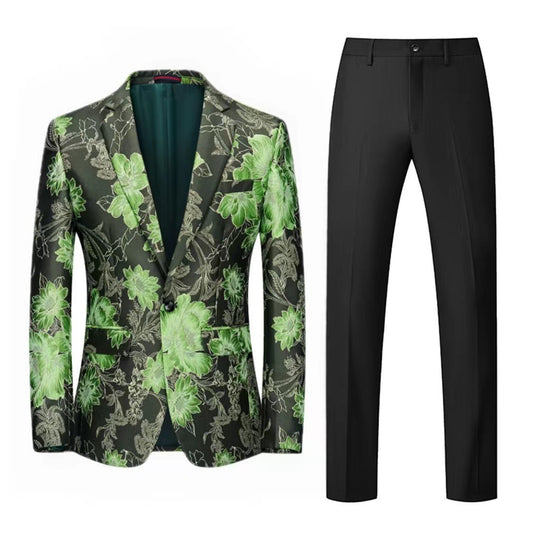 Herren Zweiteiliger Anzug mit floralem Einreih‑Sakko, Schalkragen und schmaler Anzughose Shop Nory