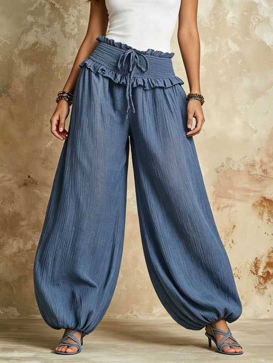 Damen Weite Haremshose mit gerafftem Smock-Bund und elastischen Knöchelabschlüssen Shop Nory