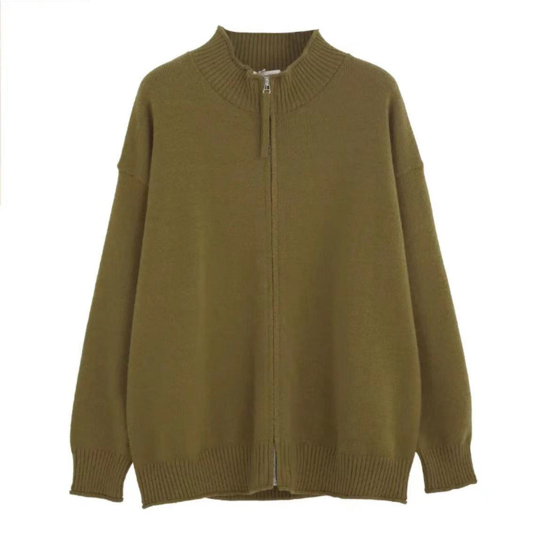 Damen Freizeit Strickjacke mit hohem Kragen und Reißverschluss Shop Nory