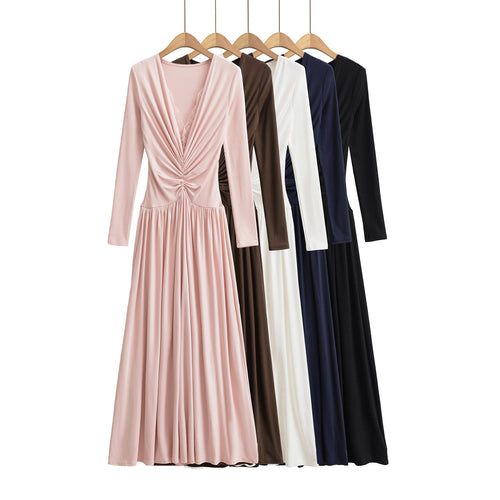 Damen Maxikleid mit gerafftem Wickeloberteil, tiefem V‑Ausschnitt und Spitzenbesatz Shop Nory