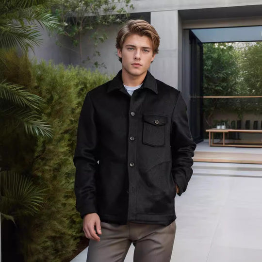 Herren Wollmix-Workerjacke mit Brusttasche und Hemdkragen Shop Nory