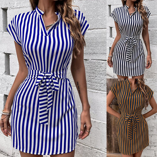 Damen Kurzarm Hemdkleid mit schmalem Taillengürtel